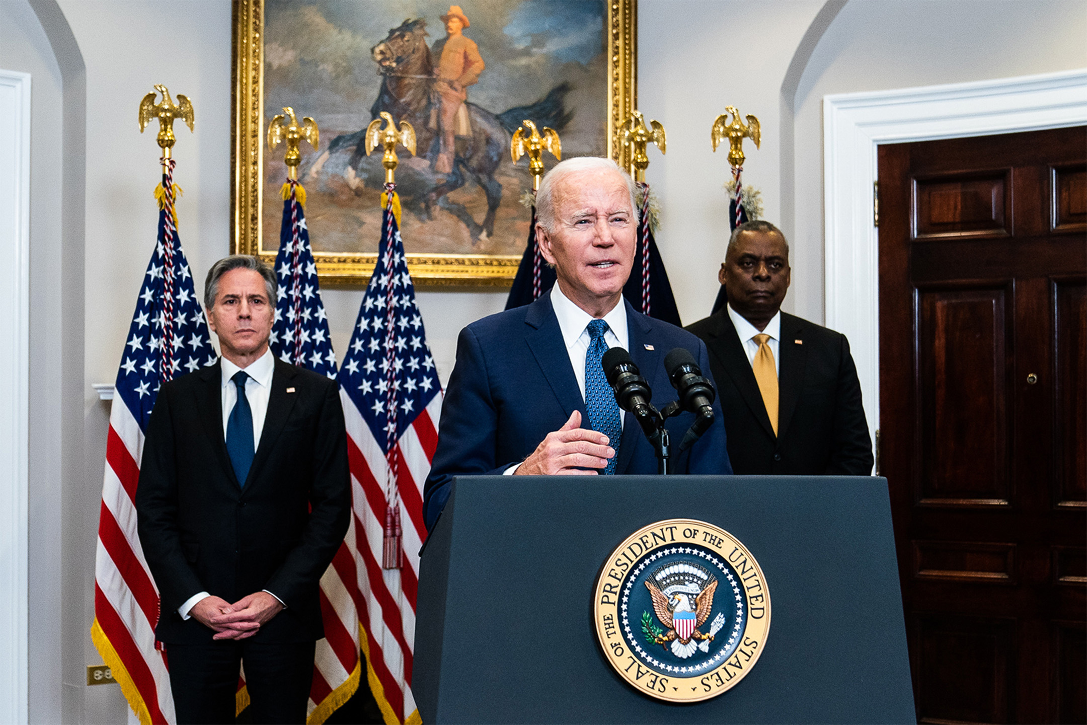 Biden addressing press and public